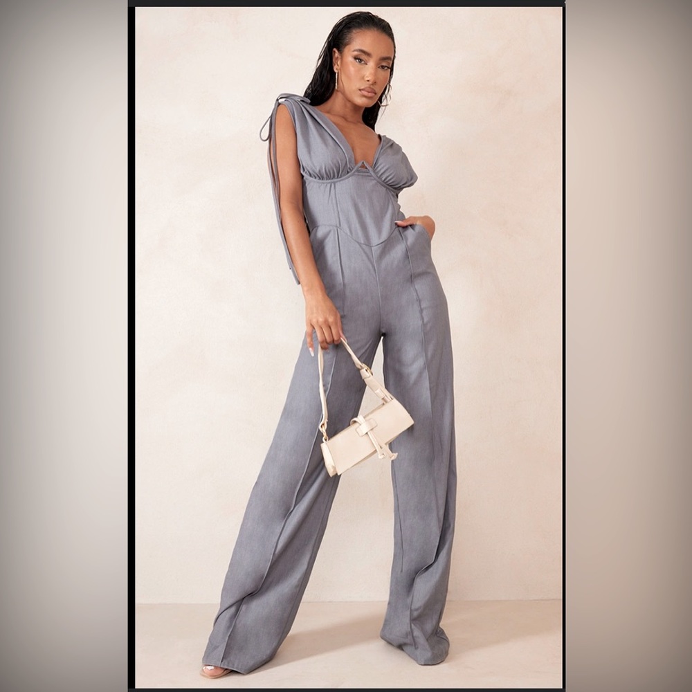 Pretty little thing charcoal ruched jumpsuit